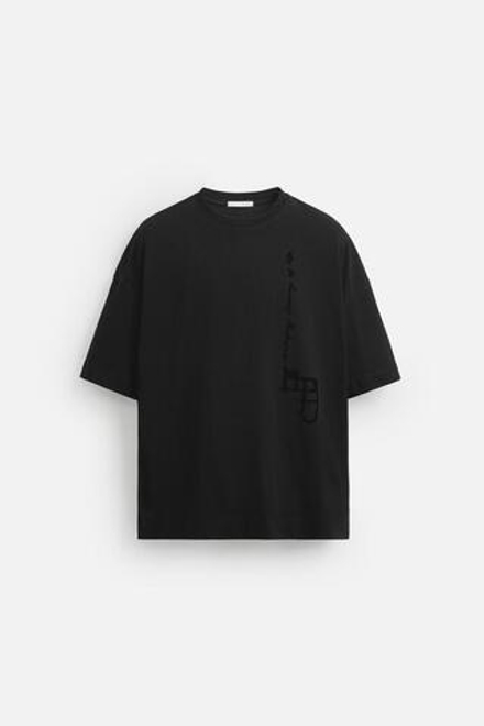 ZARA ФУТБОЛКА С НАДПИСЬЮ, ЧЕРНЫЙ