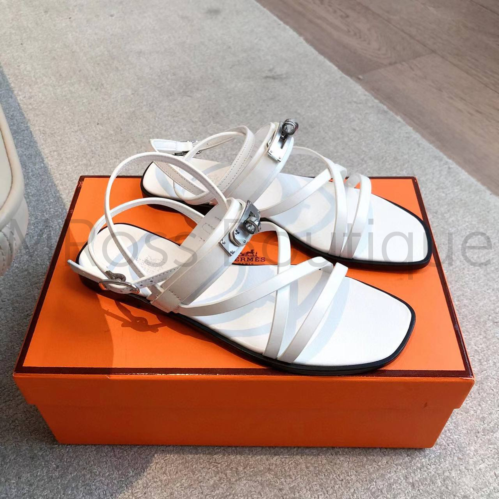 Сандалии Hermes June женские кожаные в белом цвете