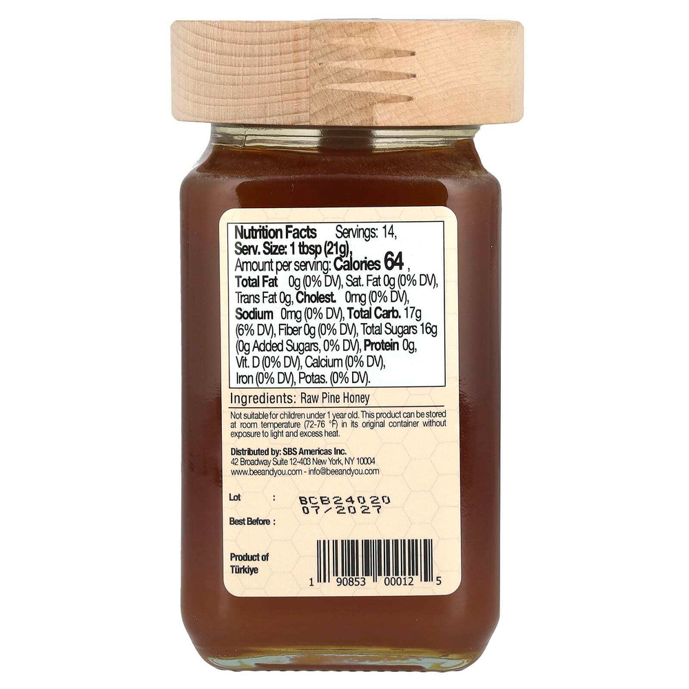 Bee&You, Pine Raw Honey, Honeydew Honey, 300 г (10,6 унции)