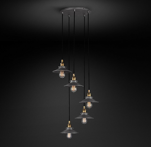 Подвесной дизайнерский светильник  20th C. Factory Filament Metal Round Pendant by Restoration Hardware