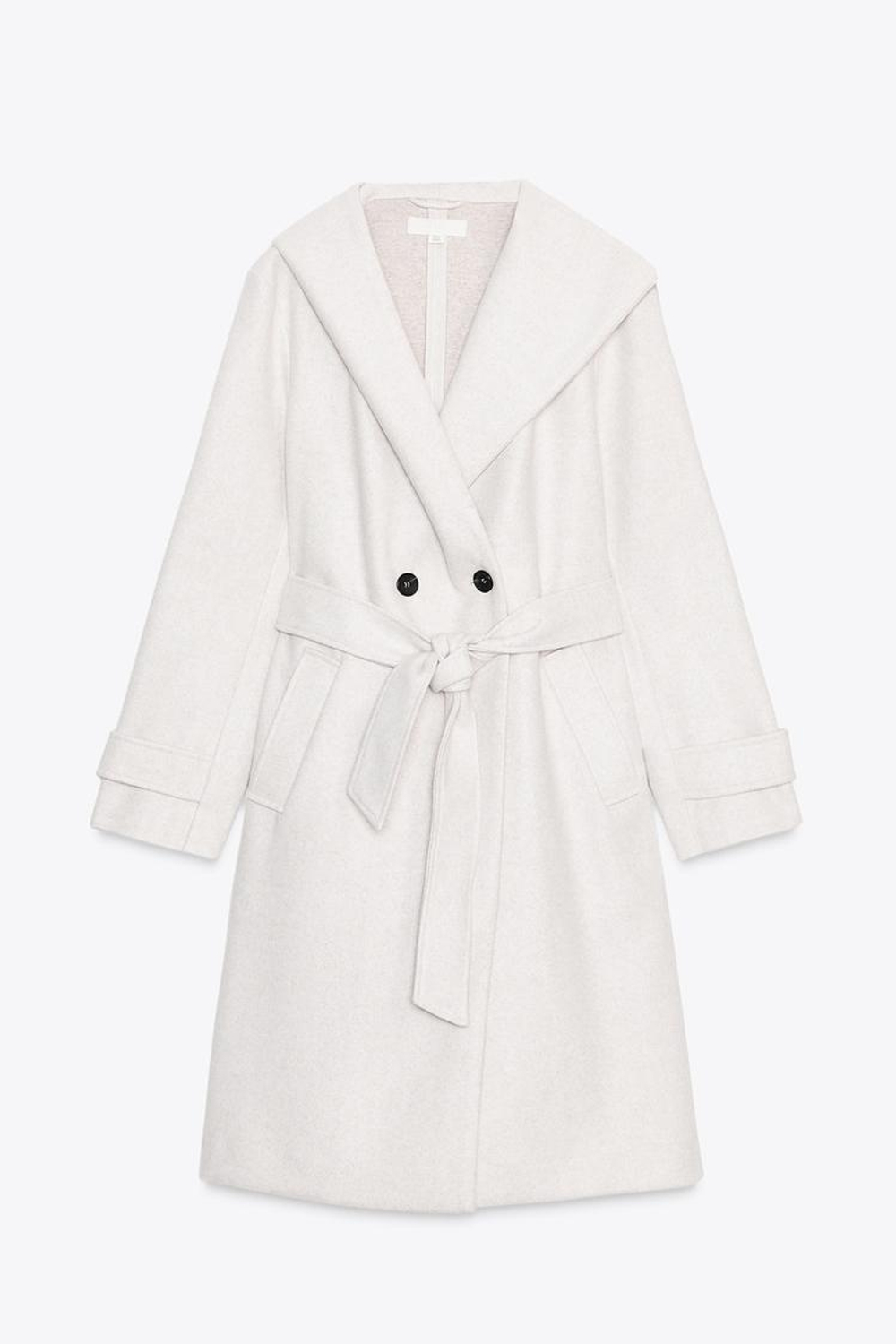 ZARA МЯГКОЕ ПАЛЬТО С КАПЮШОНОМ, ЭКРЮ