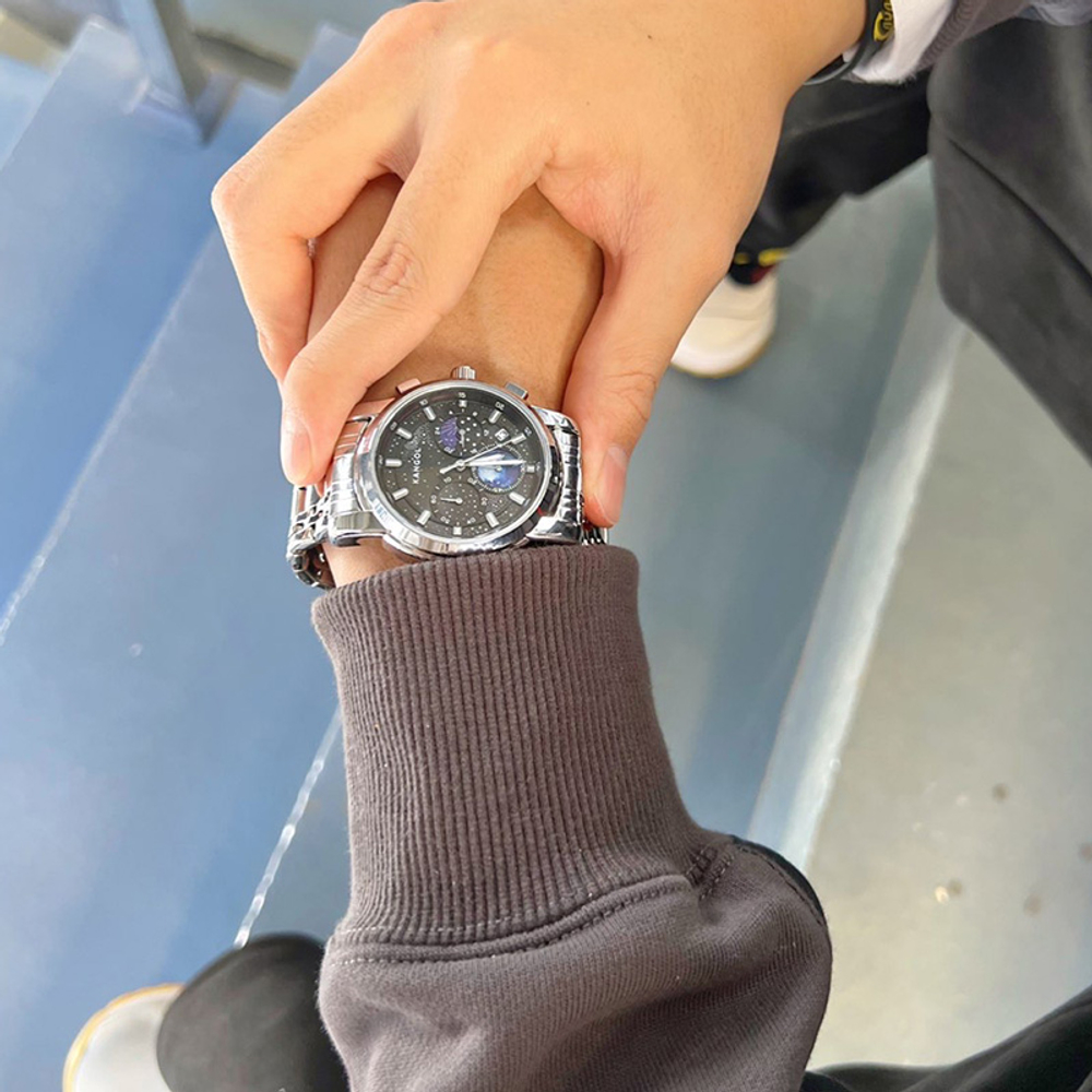 KANGOL Star Collection Quartz Movement Metal Strap Watch Men"s Watches Black Dial