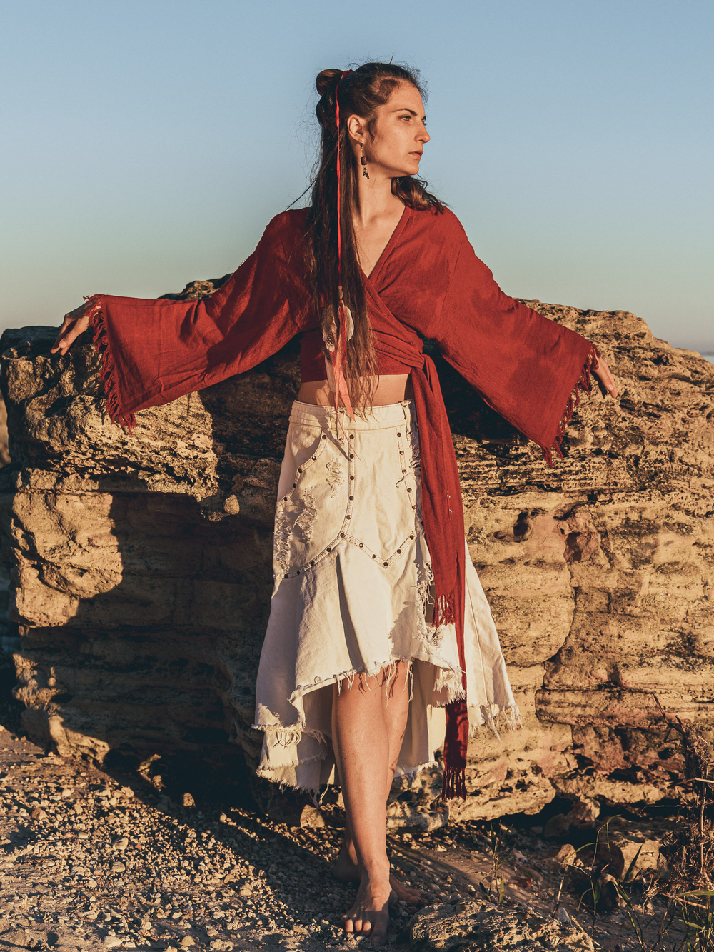 Кимоно-топ с широкими рукавами (красный)