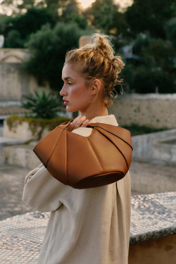 ZARA СУМКА С КОНТРАСТНОЙ СТРОЧКОЙ, ТЕМНЫЙ РЫЖЕВАТО-КОРИЧНЕВЫЙ