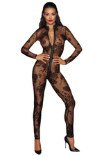 Длинный комбинезон из кружева с молнией Long tulle overall with 3 way zipper (Размер: S) (Цвет: черный)