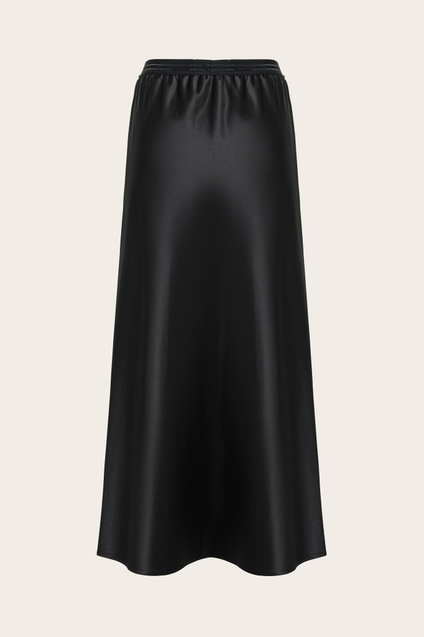 Черная сатиновая юбка в бельевом стиле