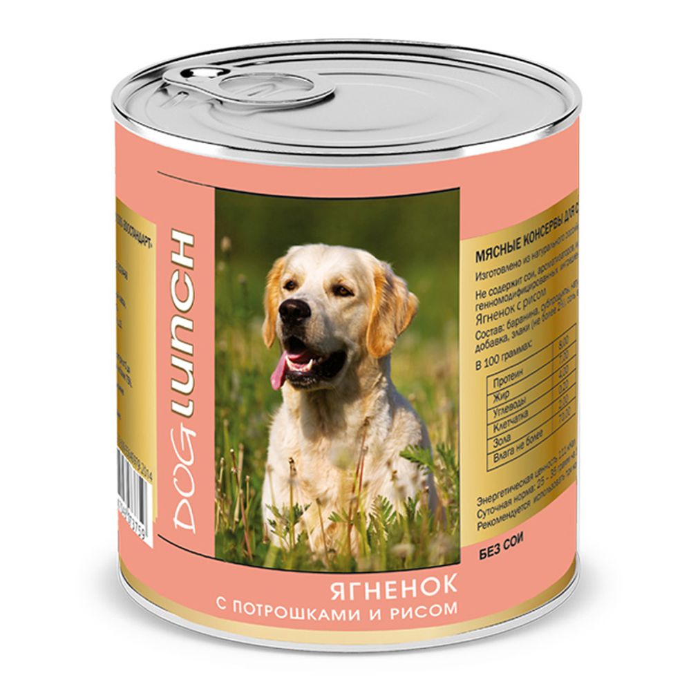 ДОГ ЛАНЧ консервы для собак Ягненок с потрошками и рисом в желе 0,750 кг.