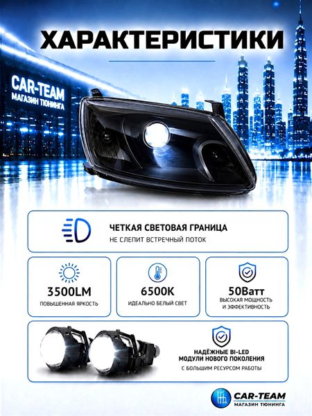 Фары на Лада Гранта передние с Bi LED модулями 3.0 дюйма, черная маска (под ключ)