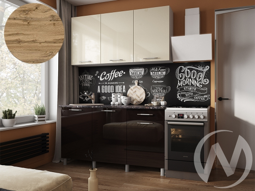 Кухня Нора 1.5м (корпус белый/ваниль; горький шоколад) 26мм дуб вотан