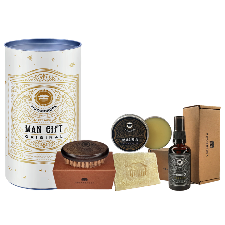 Новогодний набор бородача MOYABORODA "AMBASSADOR #3.1" (Тубус, Кондиционер, бальзам, щетка для бороды, мыло для тела)