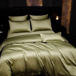 Комплект постельного белья Однотонный Сатин Премиум «Оливковое золото»