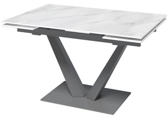 Стол "МАЛИБУ" 120-180, керамика Snow Mountain Stone матовая,R-6, опоры серый муар