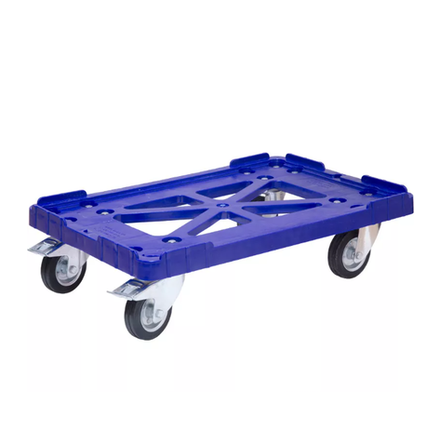 Тележка п/э 600х400 черные резиновые колеса, Россия цв. синий