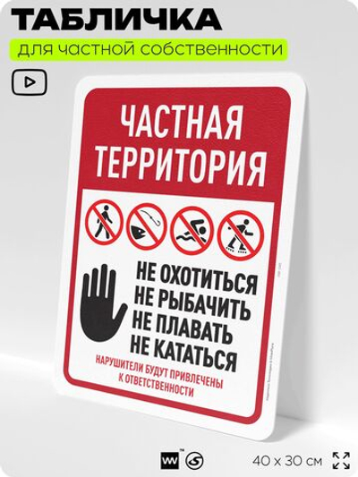 Табличка для частной территории "Частная территория", на дом, для участка, организаций, предупреждающая, 40х30 см, Silver Plane x Айдентика Технолоджи