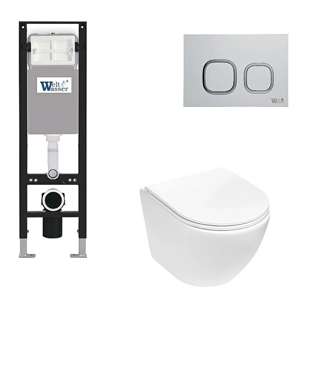 Унитаз с инсталляцией WeltWasser AMBERG 350 + MERZBACH 043 MT-WT + AMBERG RD-WT белый матовый/кнопка белая-хром