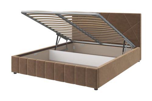 Кровать НЕЛЬСОН отделка АБСТРАКЦИЯ 1,6/ткань ВАРИАНТ 3 (серо-бежевый) с подъёмным механизмом