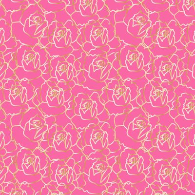 Бесшовный узор с золотыми цветами на ярко-розовом фоне
