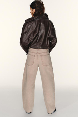 ZARA ДЖИНСЫ TRF BAGGY BALLOON СО СРЕДНЕЙ ПОСАДКОЙ, ЛИНЯЛЫЙ РОЗОВЫЙ
