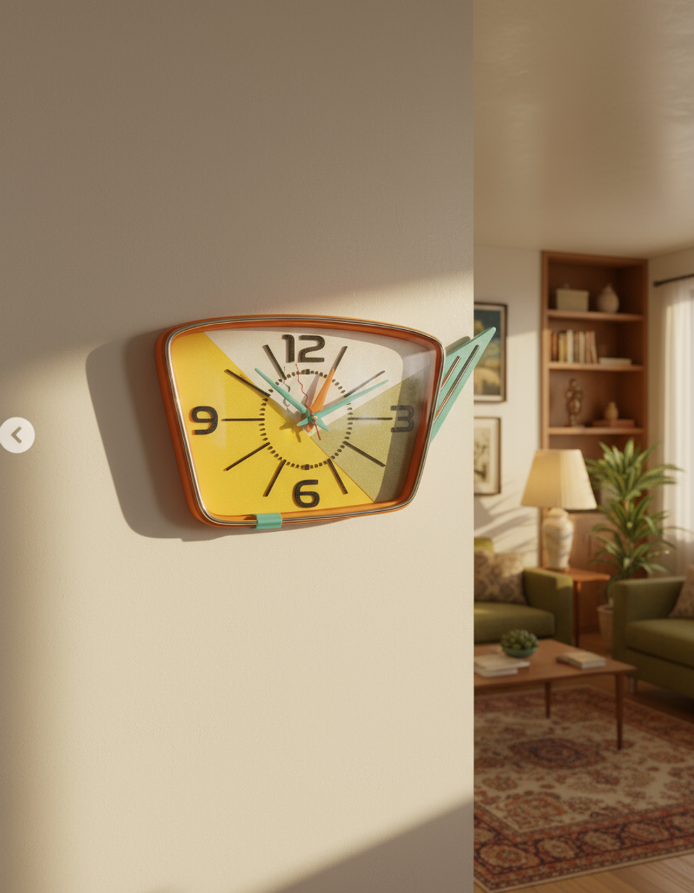 Настенные часы «VistaDrive 57» — ретро-стиль 1950-х, mid-century modern, бесшумный механизм 26 × 30 см