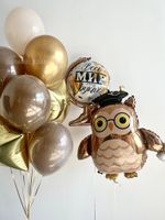 Воздушные шары с совой и надписью «Весь мир в твоих руках» в золотисто-бежевых тонах