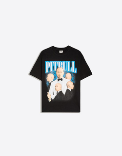 BERSHKA Футболка оверсайз с принтом Pitbull, черный