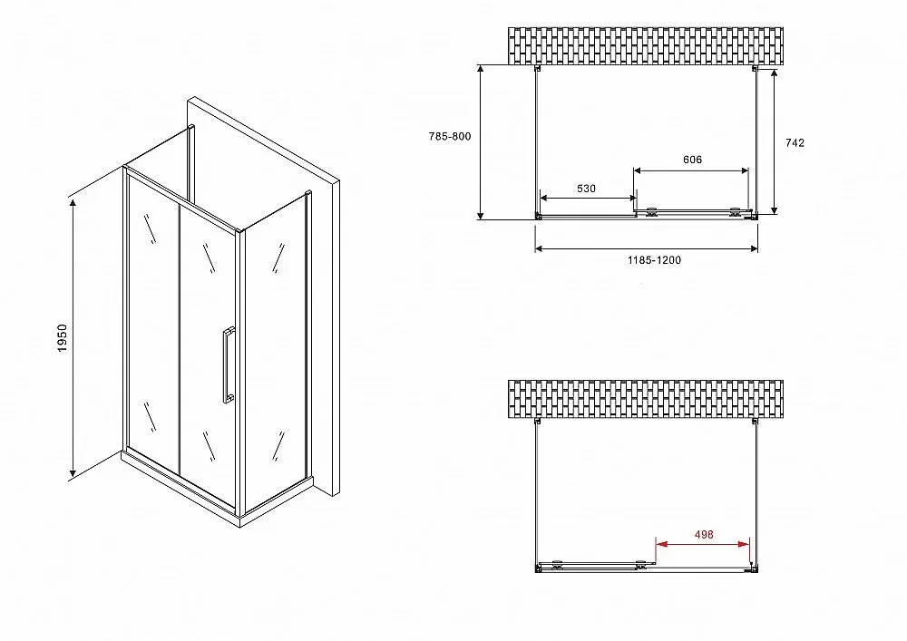 Душевой уголок Abber Schwarzer Diamant AG30120BMH-S80BM-S80BM 120х80 стекло матовое/профиль черный