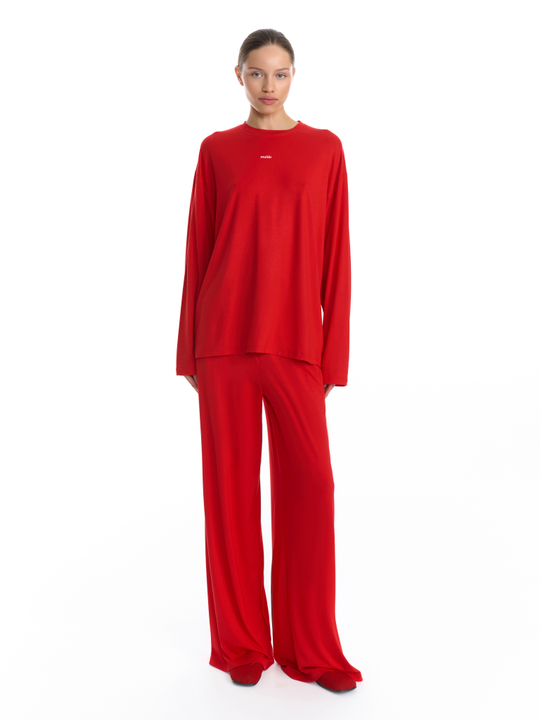 Прямые брюки из трикотажа красные