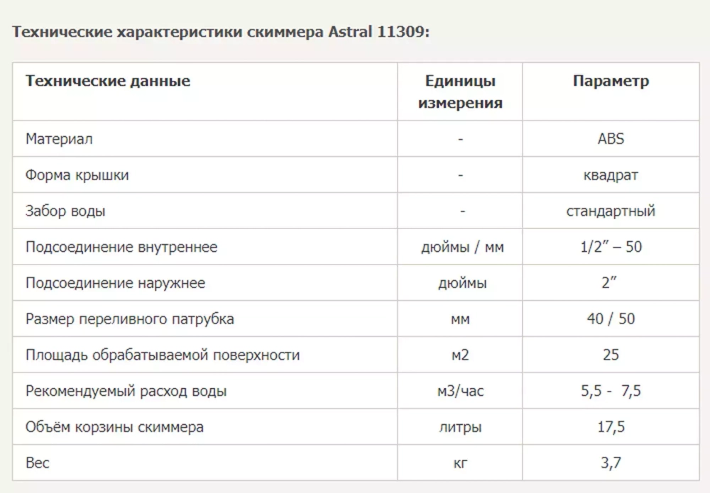 Скиммер для бассейна универсальный со стандартным раструбом - 17,5л - 11309 - AstralPool, Испания