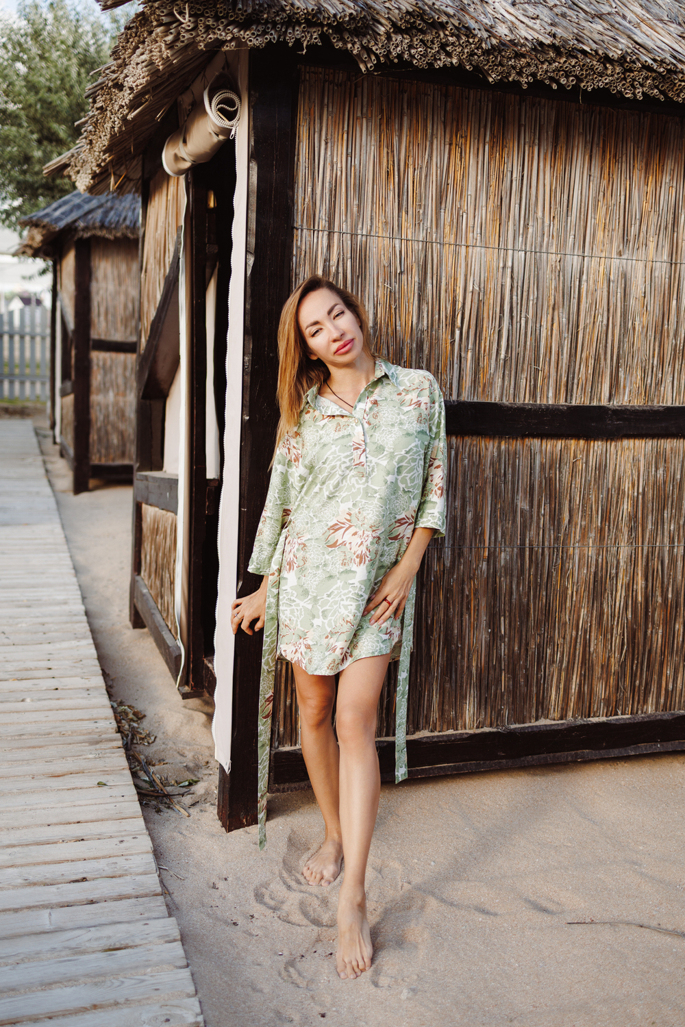 Блузка-Туника "Коричнево-зеленый принт"