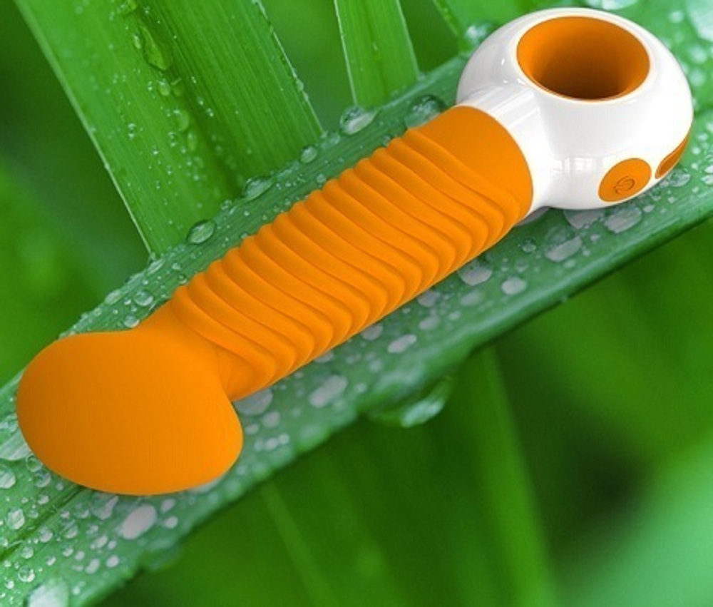 Оранжево-белый вибратор O-zone с ребристой поверхностью