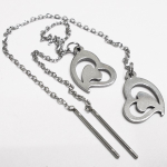 Cерьги c цепочками цепочки (98мм) "Сердце двойное" для пирсинга ушей. Stainless Steel.