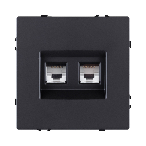 Розетка двойная Ethernet RJ45 Cat.6, черный матовый Kollinger Eclipse EC-018BK
