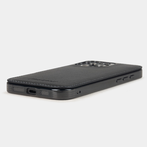 Чехол-накладка кожаная для iPhone 16 Pro Max, теленок черного цвета
