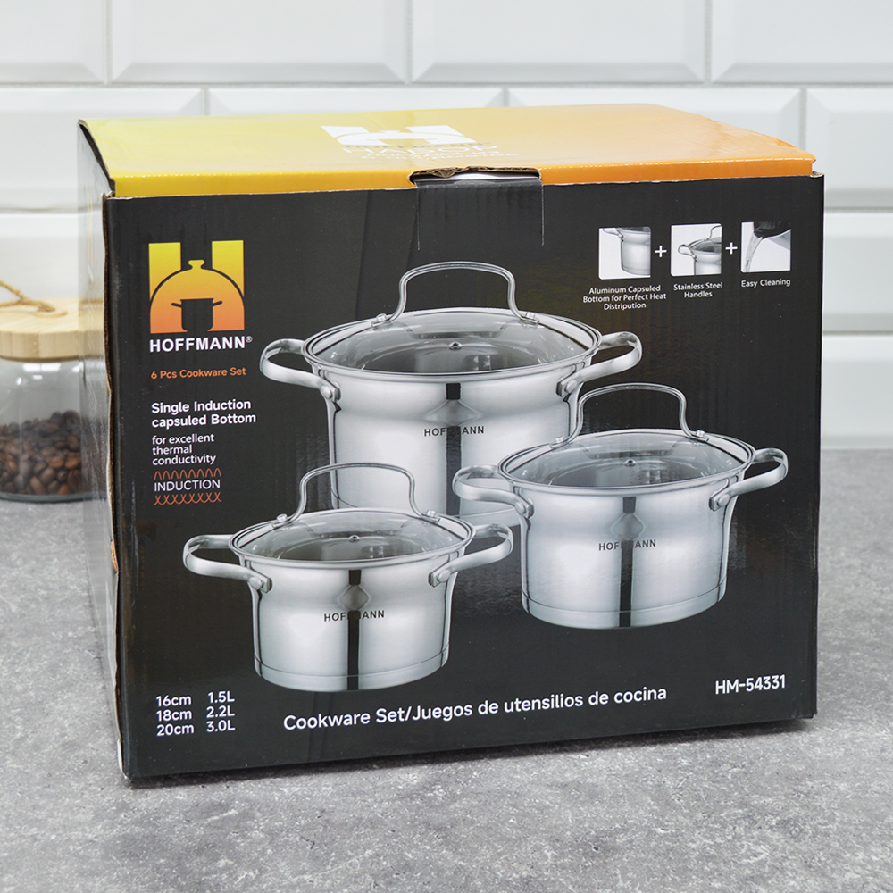 Набор кастрюль 3 предмета (2л, 2,8л, 3,7л) нерж, индукция, НМ 54331