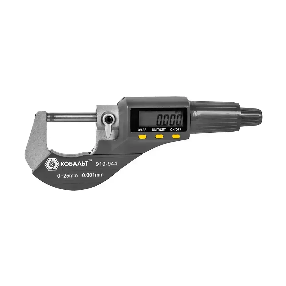 Микрометр КОБАЛЬТ цифровой, диапазон измерений 0-25 мм, точность 0,001 мм, кейс (919-944), шт