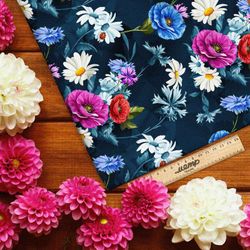 Ткань шелк Армани ромашки и васильки