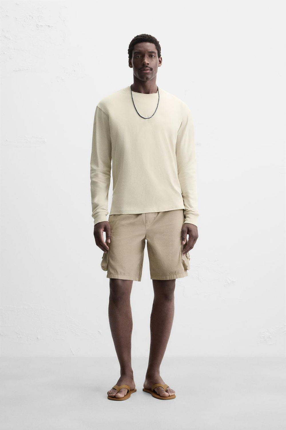 ZARA ЛЕГКАЯ ФУТБОЛКА С ДЛИННЫМИ РУКАВАМИ, БЕЖЕВЫЙ