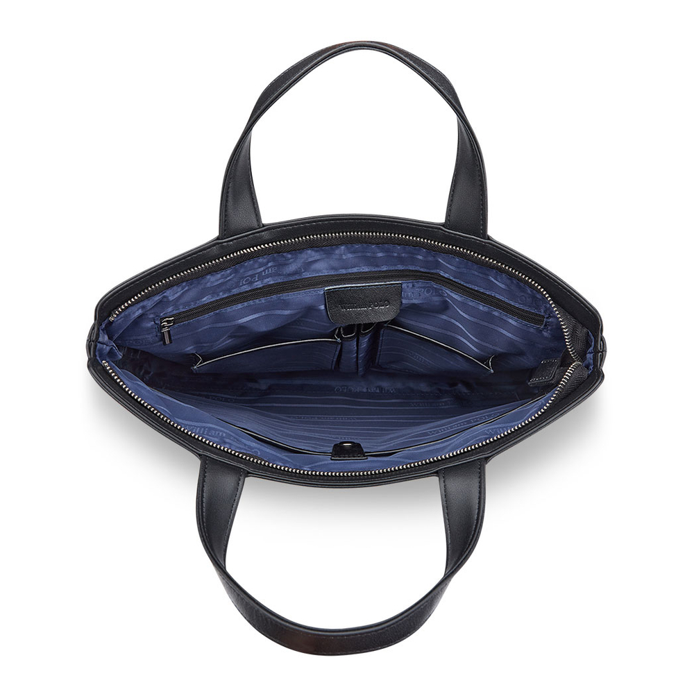 WilliamPOLO Top Grain Cow Leather Briefcase, Handbag Medium Men"s Black