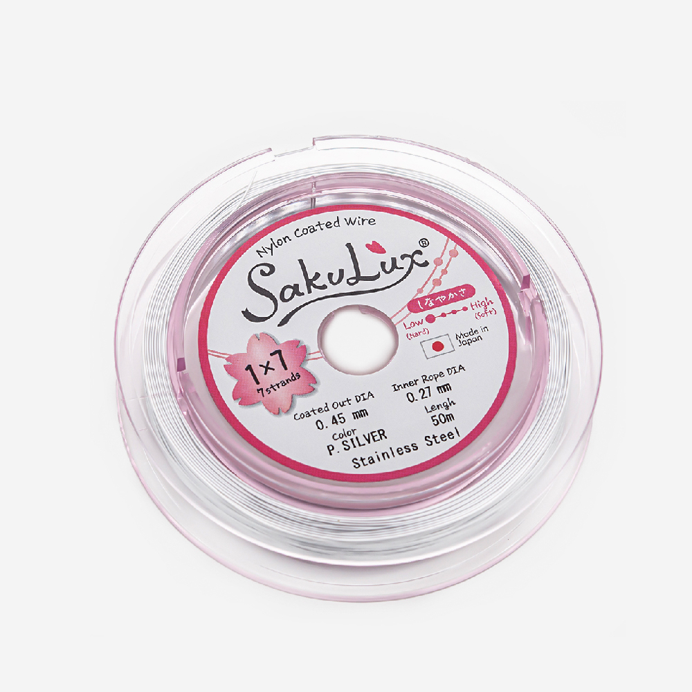 Японский ювелирный тросик SakuLux 7 диаметр 0,45мм, цвет "Жемчужное серебро"