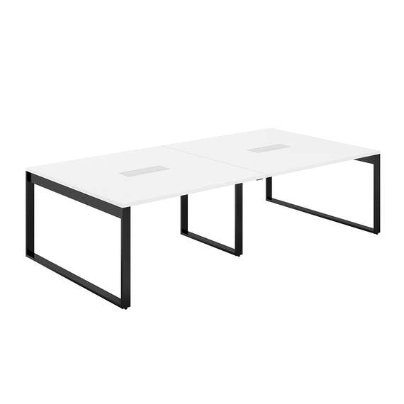 AG.2814.WH.72.AN / Стол для переговоров 2800х1438х750 / профиль О-образный: 70х20 антрацит; лючок: серебро; столешница: белый