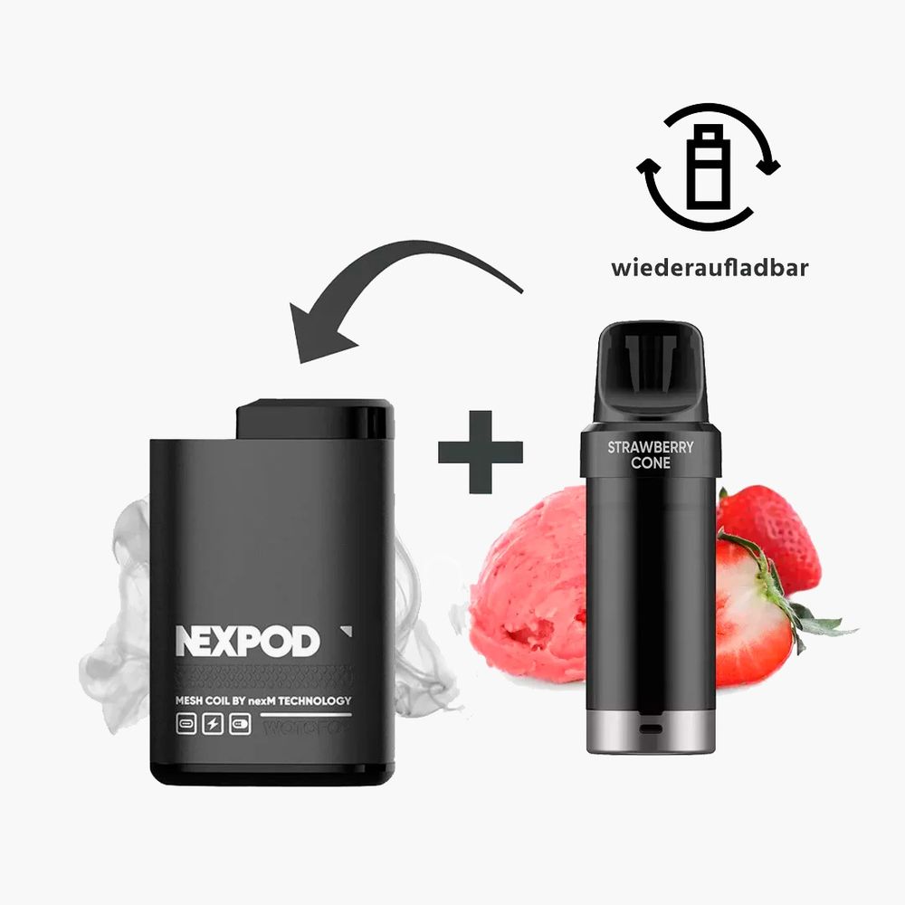 nexPOD Prefilled Pod Kit 5000 - Strawberry Cone (5% nic)