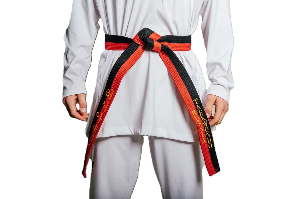 Пояс для тхэквондо ProfSport Премиум с вышивкой черно-красный