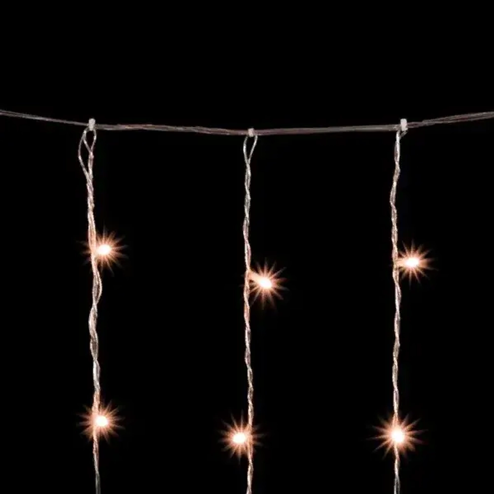 Светодиодный занавес 2*2 м., 400 экстра теплых белых LED ламп, облегченный, прозрачный провод ПВХ, LTC (PCL400NOT-10-2EWW)