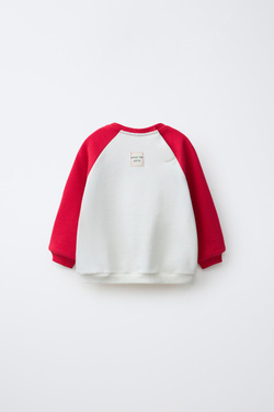 ZARA ТОЛСТОВКА РЕГЛАН С ЯБЛОКОМ, ЭКРЮ/КРАСНЫЙ