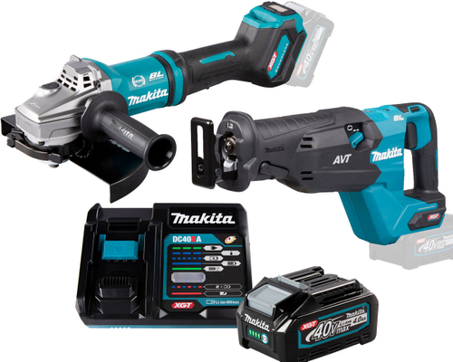 Аккумуляторная УШМ + сабельная пила с комплектом питания Makita GA038GZ-JR002GZ-191J67-0