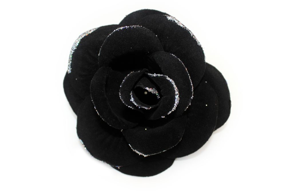 Роза бархат/черная с серебряным кантом