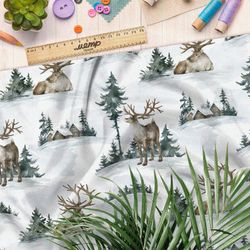 Ткань штапель лось на зимнем пейзаже