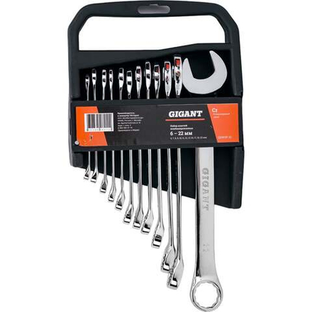 Набор комбинированных ключей Gigant 6 - 22 мм, 12 шт., полированный хром, Сталь Cr-V, 6-22мм, GDWSP-12