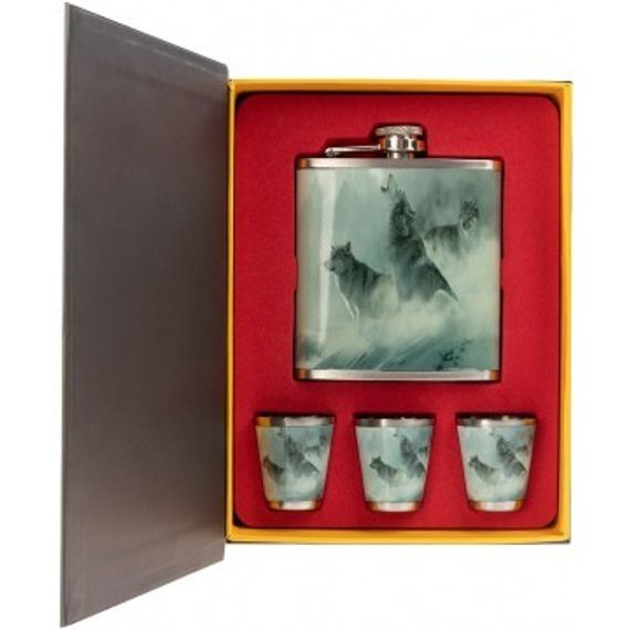 Набор Helios Книга охотника Волки (фляжка 210мл + 3 стопки)(HS-KO-W-A19)