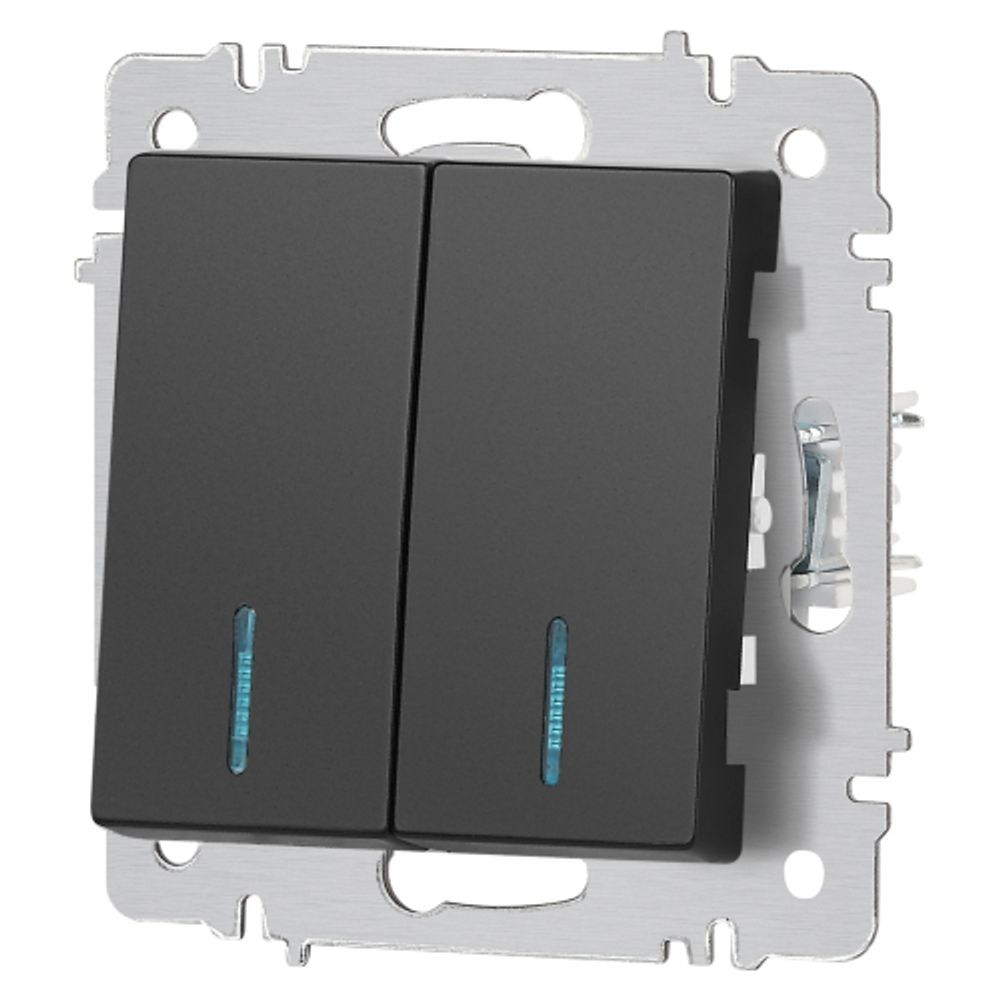 Выключатель Intro Accent 6-105-05 двойной с подсветкой, 10А-250В, IP20, СУ, AL/CU, антрацит | Intro